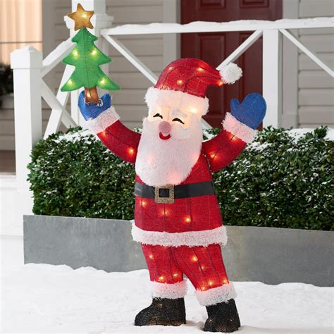 Outdoor santas - Empire Plastic Blo Mold Santa Claus 1968 Indoor/Outdoor. (1k) $65.00. Very vintage Santa with light cord ( on /off switch and longer length). Light up hard plastic Santa figure on base. Unmarked. (1k) $85.00.